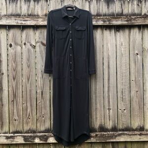 Soft Surroundings Button Front Maxi Dress Black Size XS Long Sleeves Western
